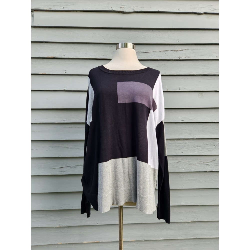 Planet by Lauren G Sweater Black Grey Colorblock Pima Cotton Modal OSFA